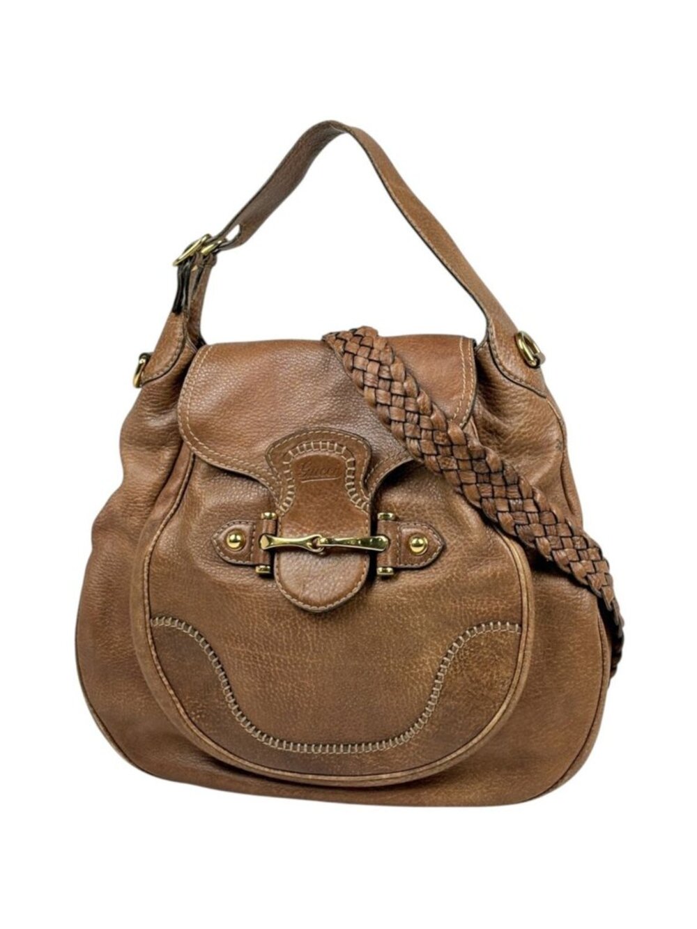 Gucci Shoulder Bag Horsebit 2-Way Leather Brown